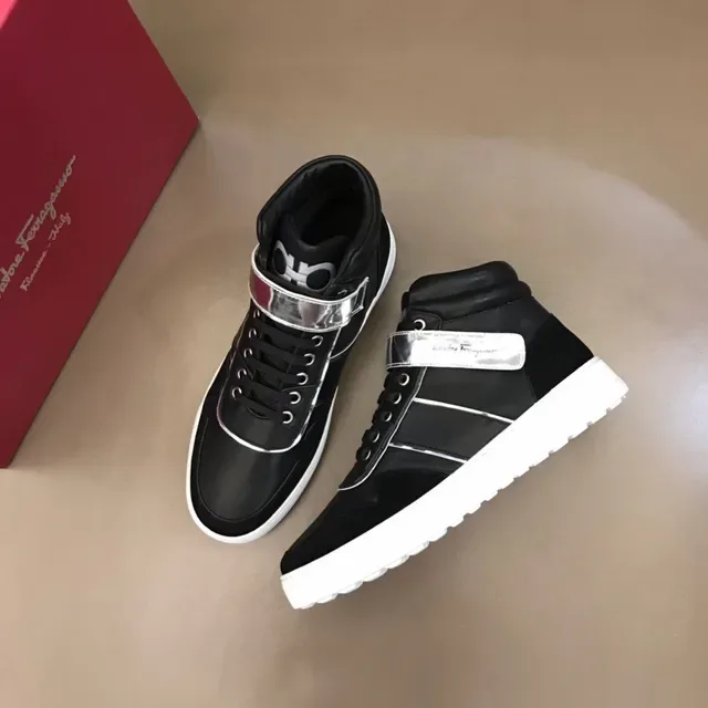 Salvatore Ferragamo Black White High-Top Leather Upper Lifestyle Sneakers 9