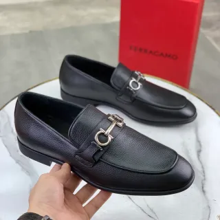 Salvatore Ferragamo Gancini Black Pebbled Leather Loafers