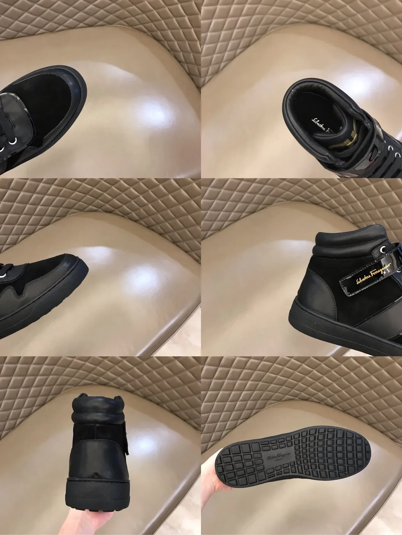 Salvatore Ferragamo High-Top Black Suede and Patent Leather Lifestyle Sneakers 2