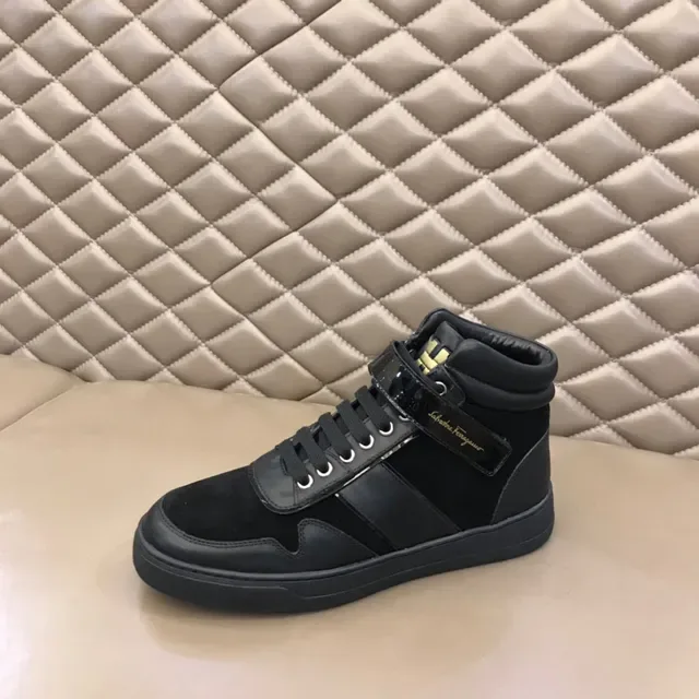 Salvatore Ferragamo High-Top Black Suede and Patent Leather Lifestyle Sneakers 5