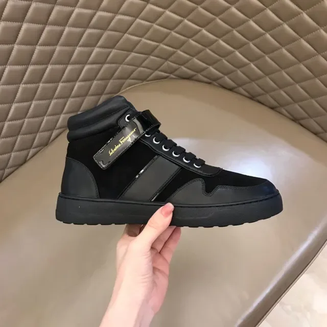 Salvatore Ferragamo High-Top Black Suede and Patent Leather Lifestyle Sneakers 6