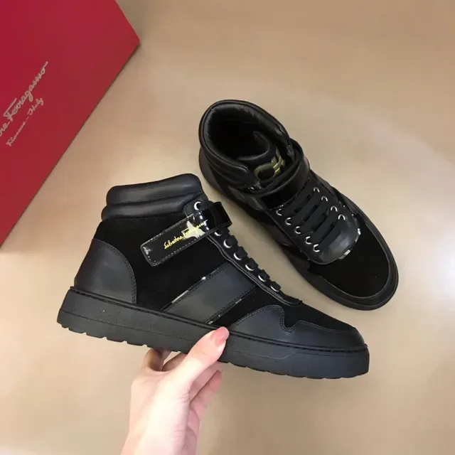 Salvatore Ferragamo High-Top Black Suede and Patent Leather Lifestyle Sneakers 7