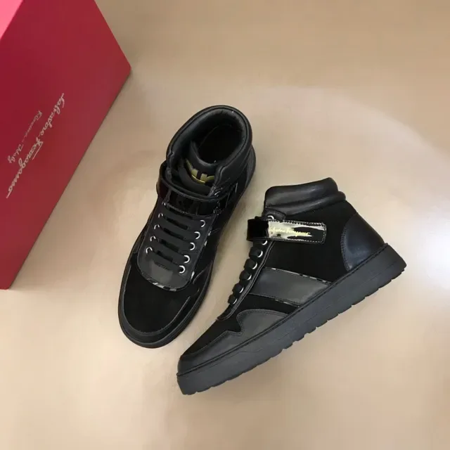 Salvatore Ferragamo High-Top Black Suede and Patent Leather Lifestyle Sneakers 9