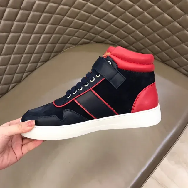 Salvatore Ferragamo High-Top Navy and Red Contrast Piping Sneakers 4