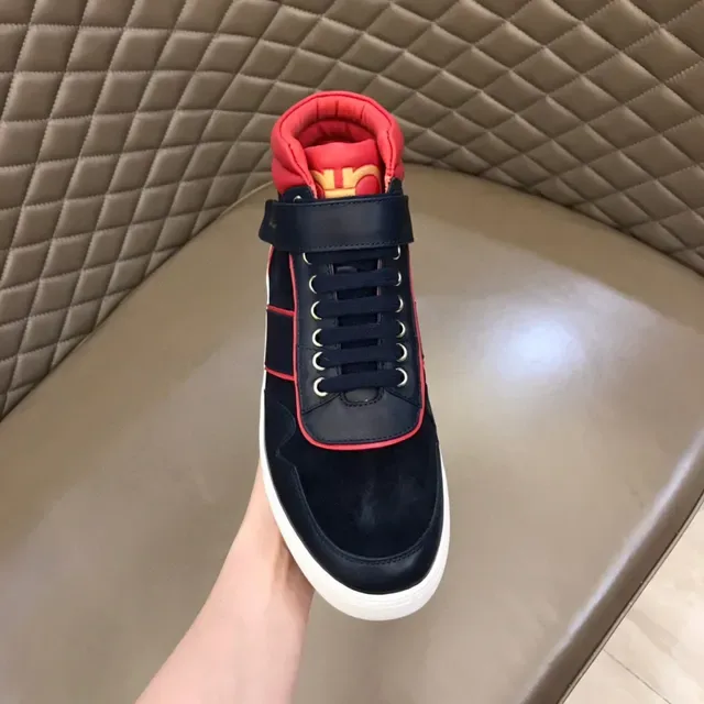 Salvatore Ferragamo High-Top Navy and Red Contrast Piping Sneakers 5