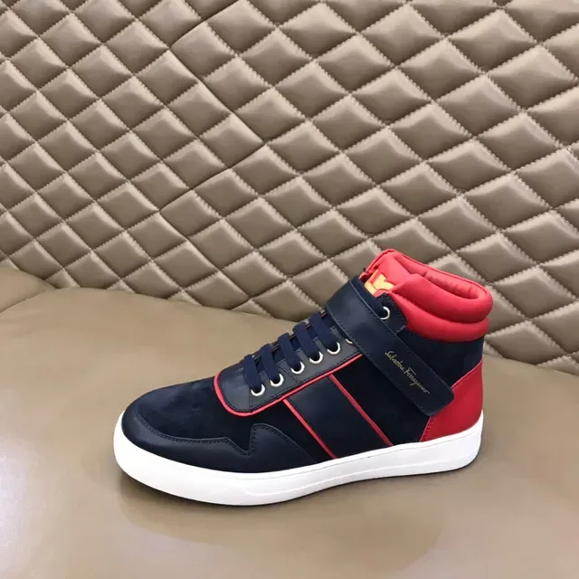 Salvatore Ferragamo High-Top Navy and Red Contrast Piping Sneakers 7