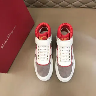 Salvatore Ferragamo White Red High-Top Dual-Strap Closure Lifestyle Sneakers