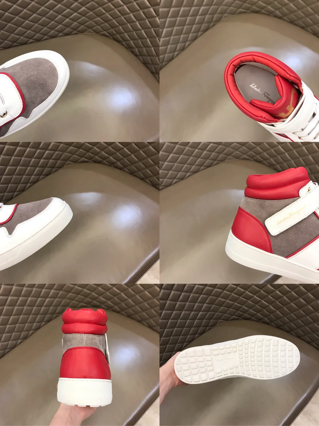 Salvatore Ferragamo Brancas Vermelhas Alta Dupla Fita Fechamento Tênis Lifestyle 2
