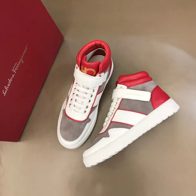 Salvatore Ferragamo Brancas Vermelhas Alta Dupla Fita Fechamento Tênis Lifestyle 5