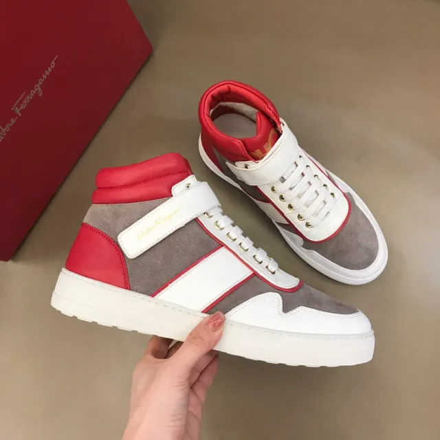 Salvatore Ferragamo Brancas Vermelhas Alta Dupla Fita Fechamento Tênis Lifestyle 8