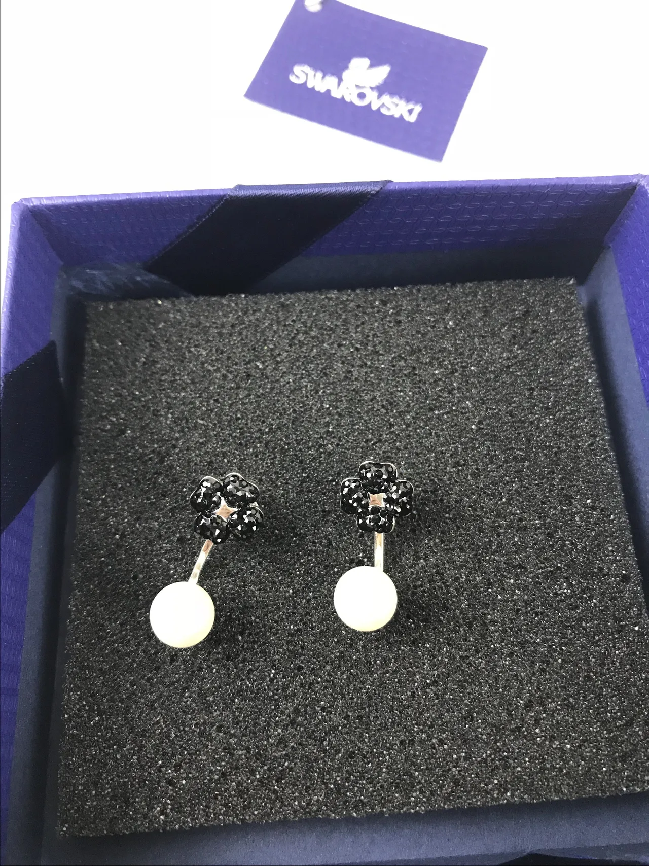 Swarovski Perles et Cristaux Noirs Boucles d'oreilles Cluster Stud 3