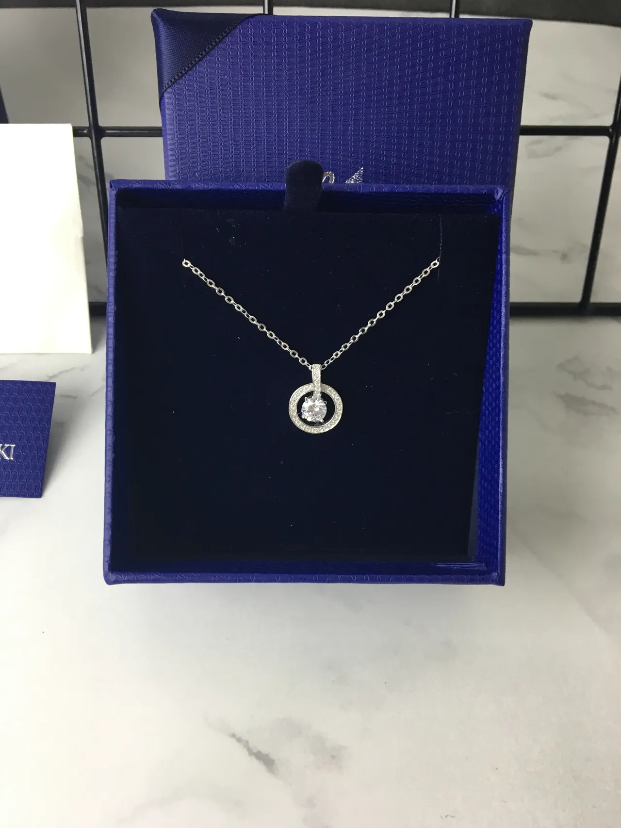 Swarovski Chaîne Bleu Argent Rond Cristal Pendentif Collier 6