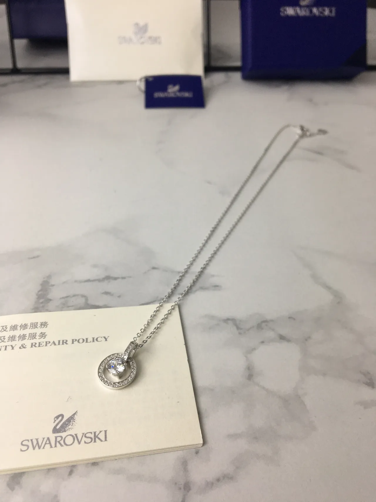Swarovski Chaîne Bleu Argent Rond Cristal Pendentif Collier 2