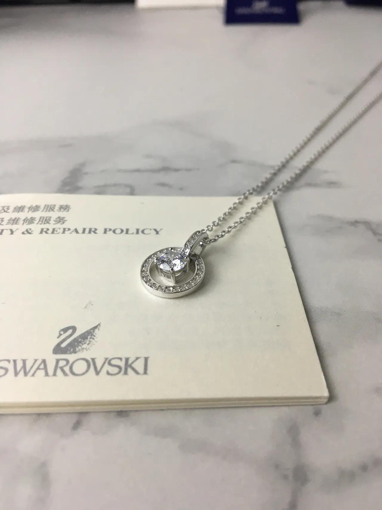 Swarovski Chaîne Bleu Argent Rond Cristal Pendentif Collier 3