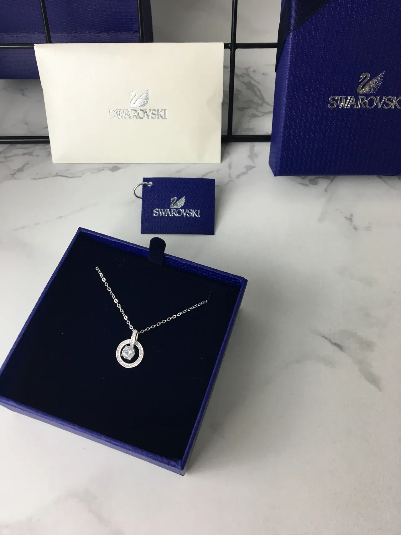 Swarovski Chaîne Bleu Argent Rond Cristal Pendentif Collier 5