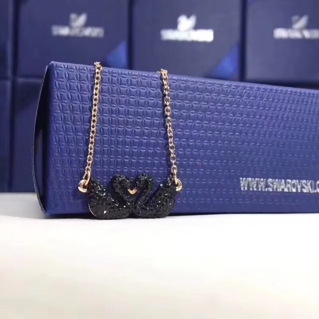 Swarovski Swan Black Gold Pavé Crystal Double Motif Necklace 2