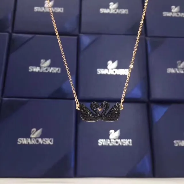 Swarovski Swan Black Gold Pavé Crystal Double Motif Necklace 3