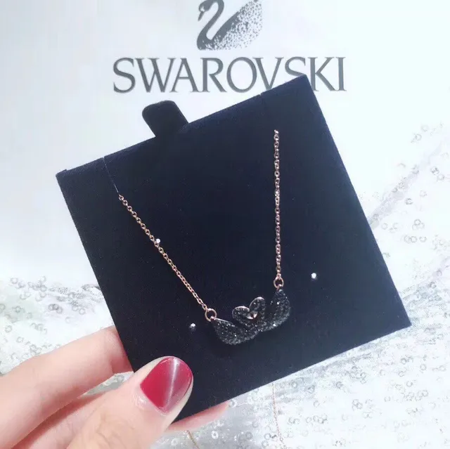 Swarovski Swan Black Gold Pavé Crystal Double Motif Necklace 5
