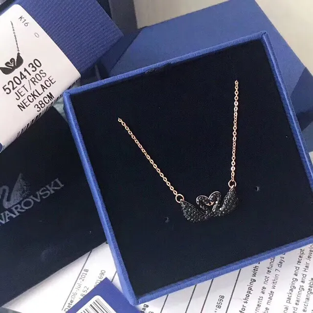 Swarovski Swan Black Gold Pavé Crystal Double Motif Necklace 7