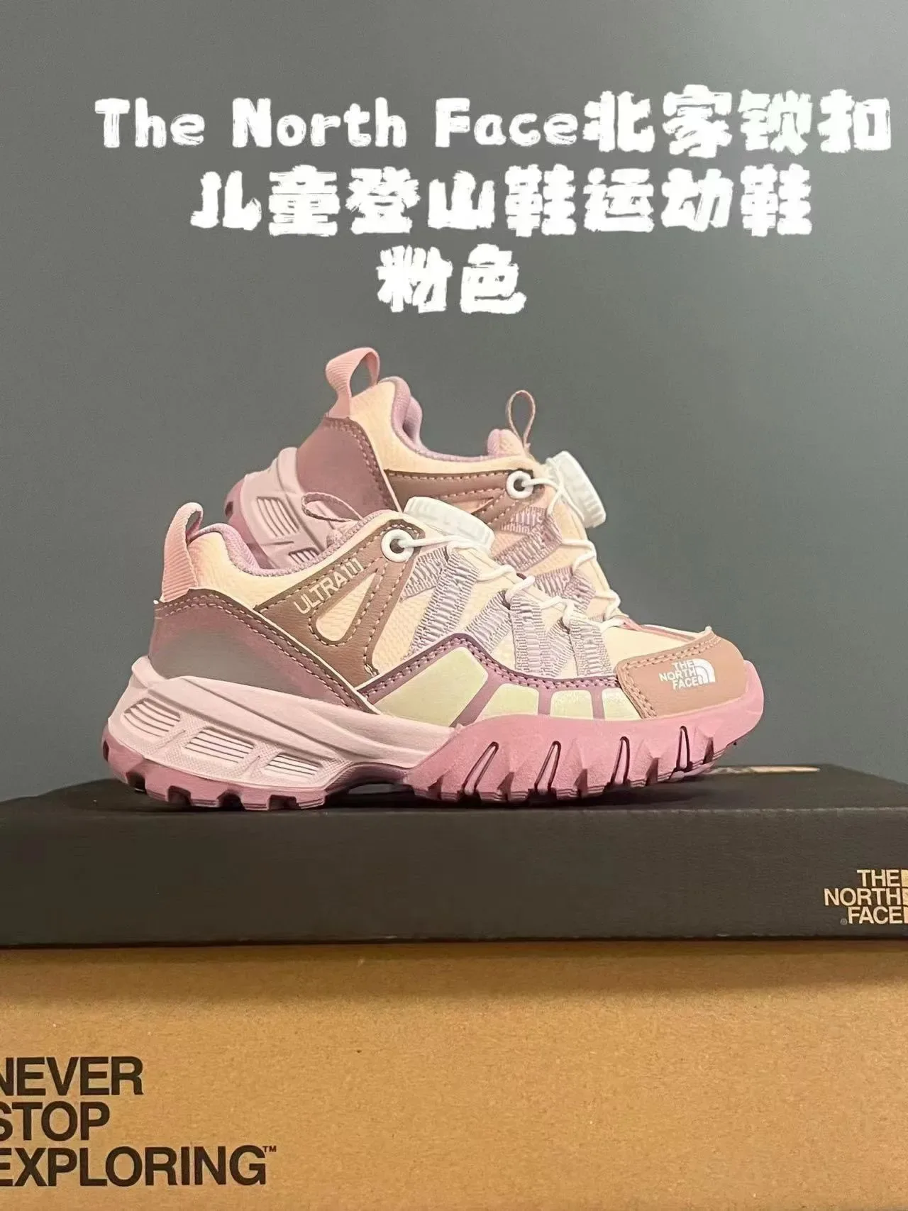 The North Face Pink Beige Chunky Sole Layered Mesh-Synthetic Upper Lifestyle Sneakers 6
