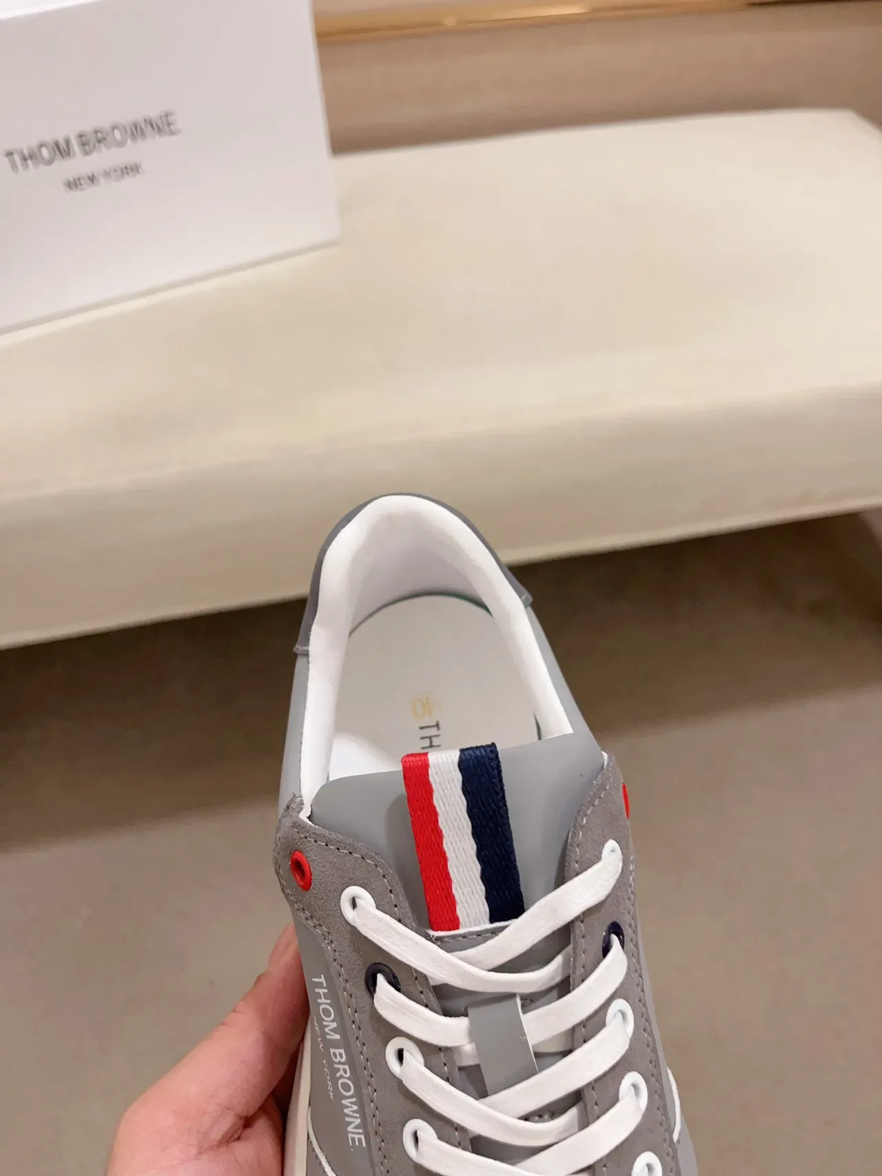 Thom Browne Gray White Mixed-Material Upper Mesh Ventilation Panel Sneakers 6