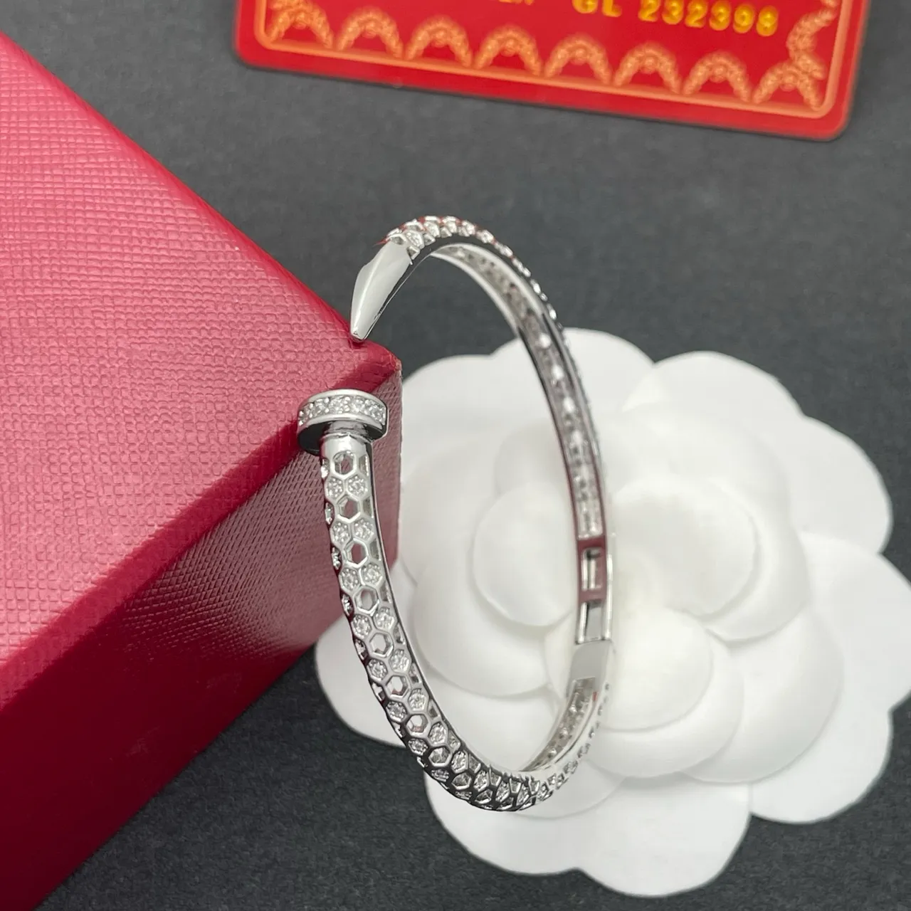 Tiffany & Co. Juste un Clou Hexagonal Pavé Silver Open Bangle Bracelet 4