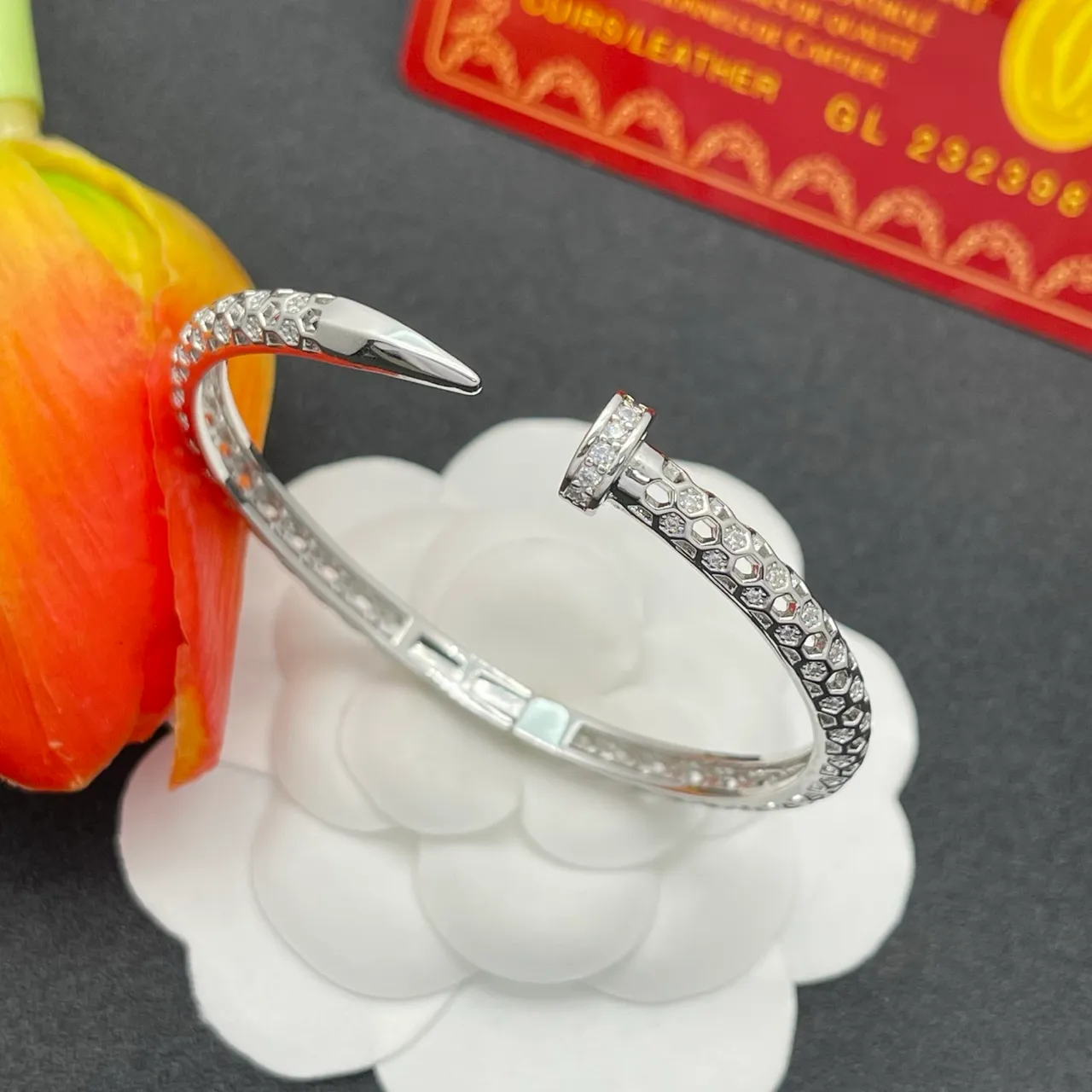 Tiffany & Co. Juste un Clou Hexagonal Pavé Silver Open Bangle Bracelet 5