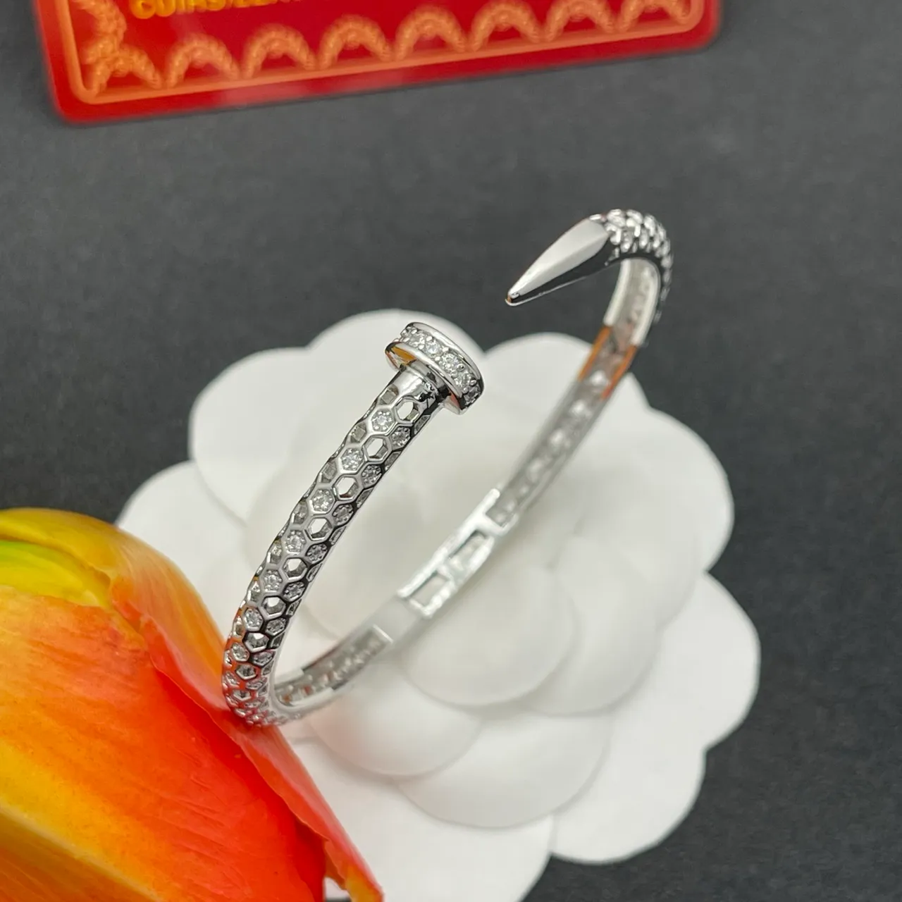Tiffany & Co. Juste un Clou Hexagonal Pavé Silver Open Bangle Bracelet 6