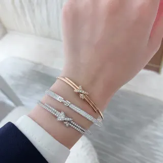 Tiffany & Co. Silver Gold Pavé Diamond-Set X-Knot Motif Bracelet