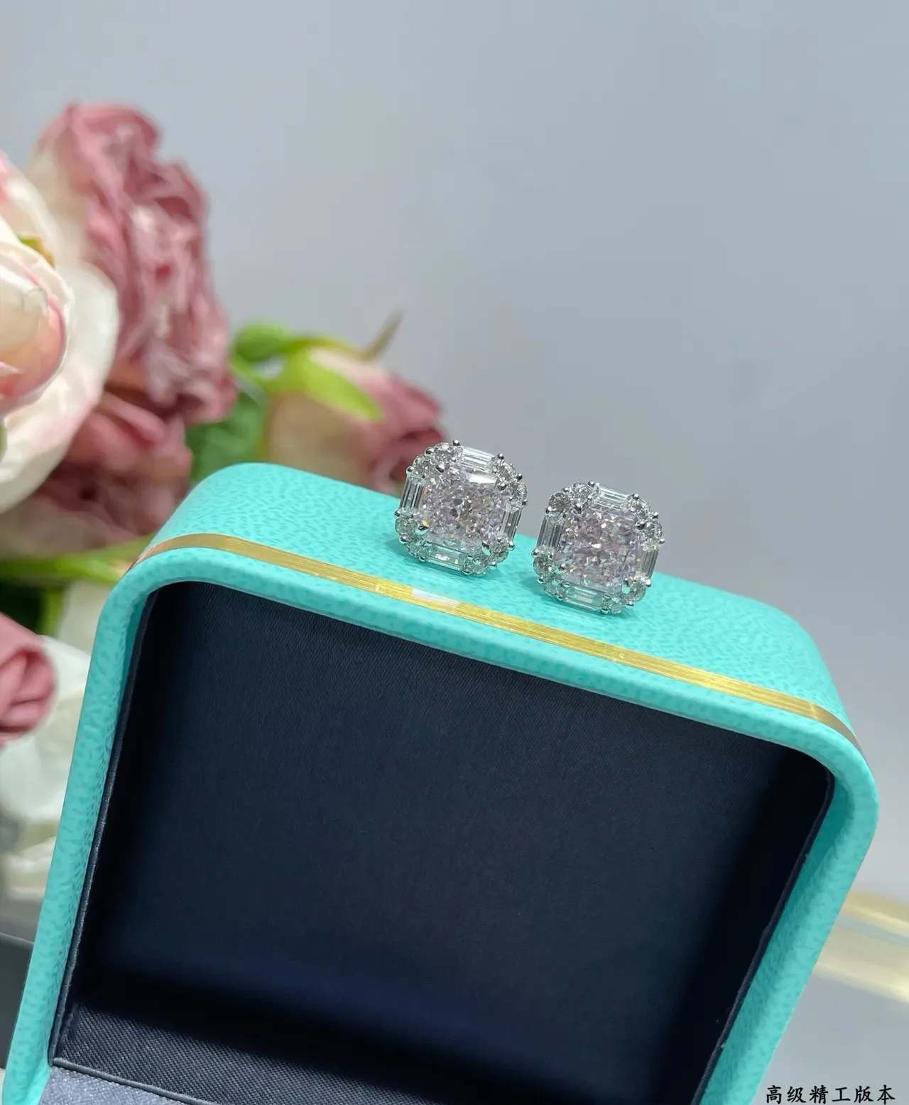 Tiffany & Co. Square Cut Halo Stud Earrings 6