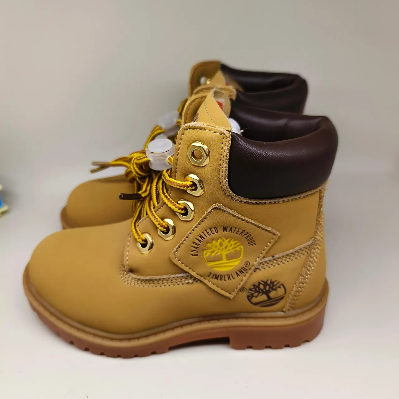 Timberland Premium 6-Inch Tan and Navy Work Boots 14