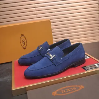 Tod's Blue Black Suede Upper Metal H-Buckle Strap Loafer