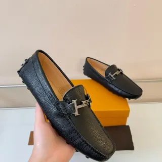 Tod's Gommino Loafer Black Pebbled Leather H-Buckle Loafers