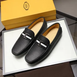 Tod's Gommino Loafer Black White Textured Leather H-Bar Metal Buckle Loafer
