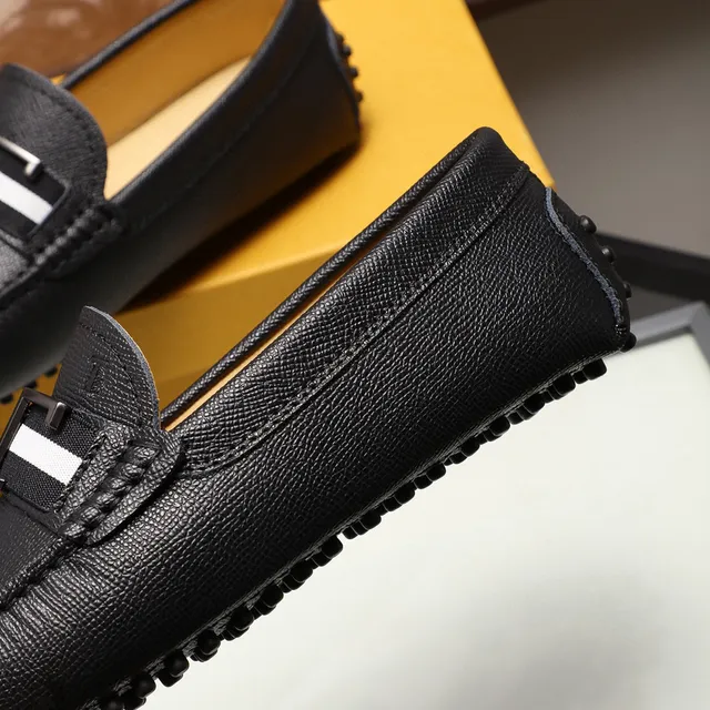 Tod's Gommino لافر أسود أبيض جلد مموج H-Bar Metal Buckle لافر 4