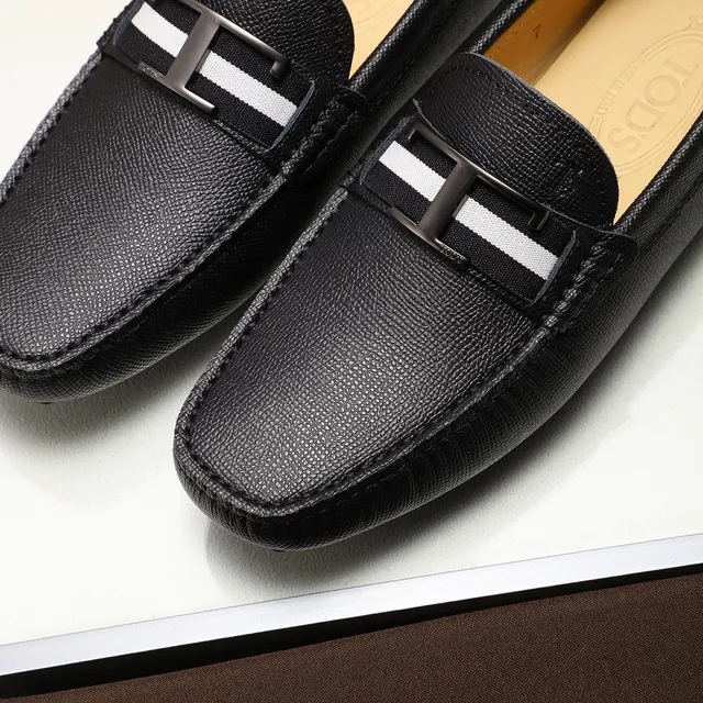 Tod's Gommino لافر أسود أبيض جلد مموج H-Bar Metal Buckle لافر 6