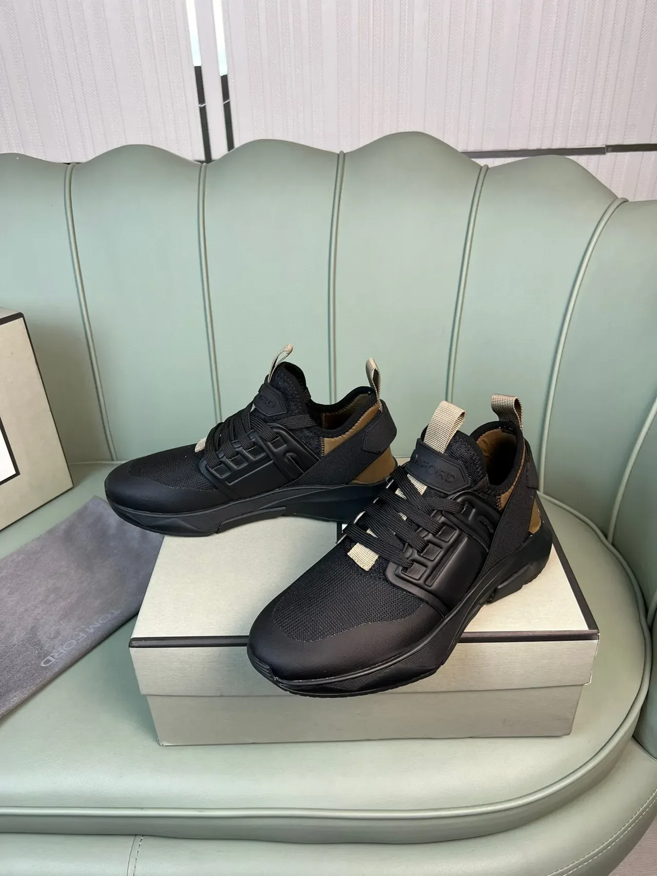 Tom Ford Black and Beige Mesh Lifestyle Sneaker 7