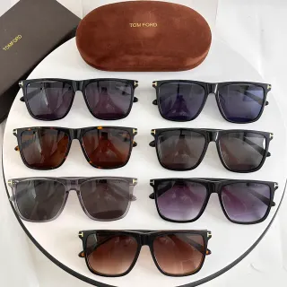 Tom Ford Square Black Brown Rectangular Acetate Frames Gold T-Logo Temples Sunglasses