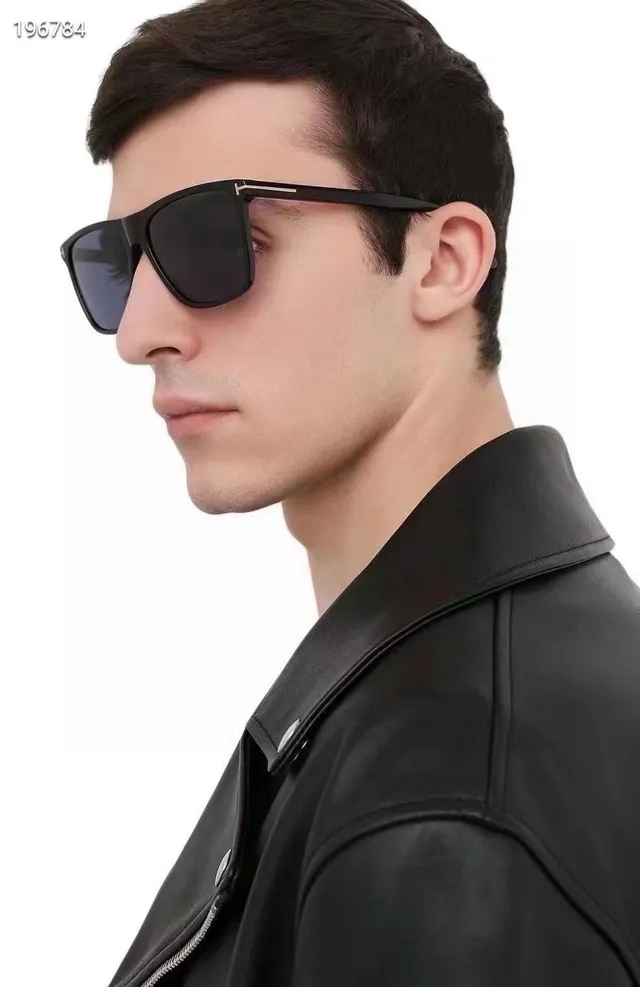Tom Ford Square Black Brown Rectangular Acetate Frames Gold T-Logo Temples Sunglasses 6
