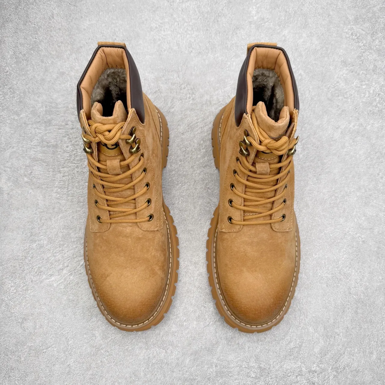 UGG Beige Black Suede Upper Lace-Up Work Boots 2