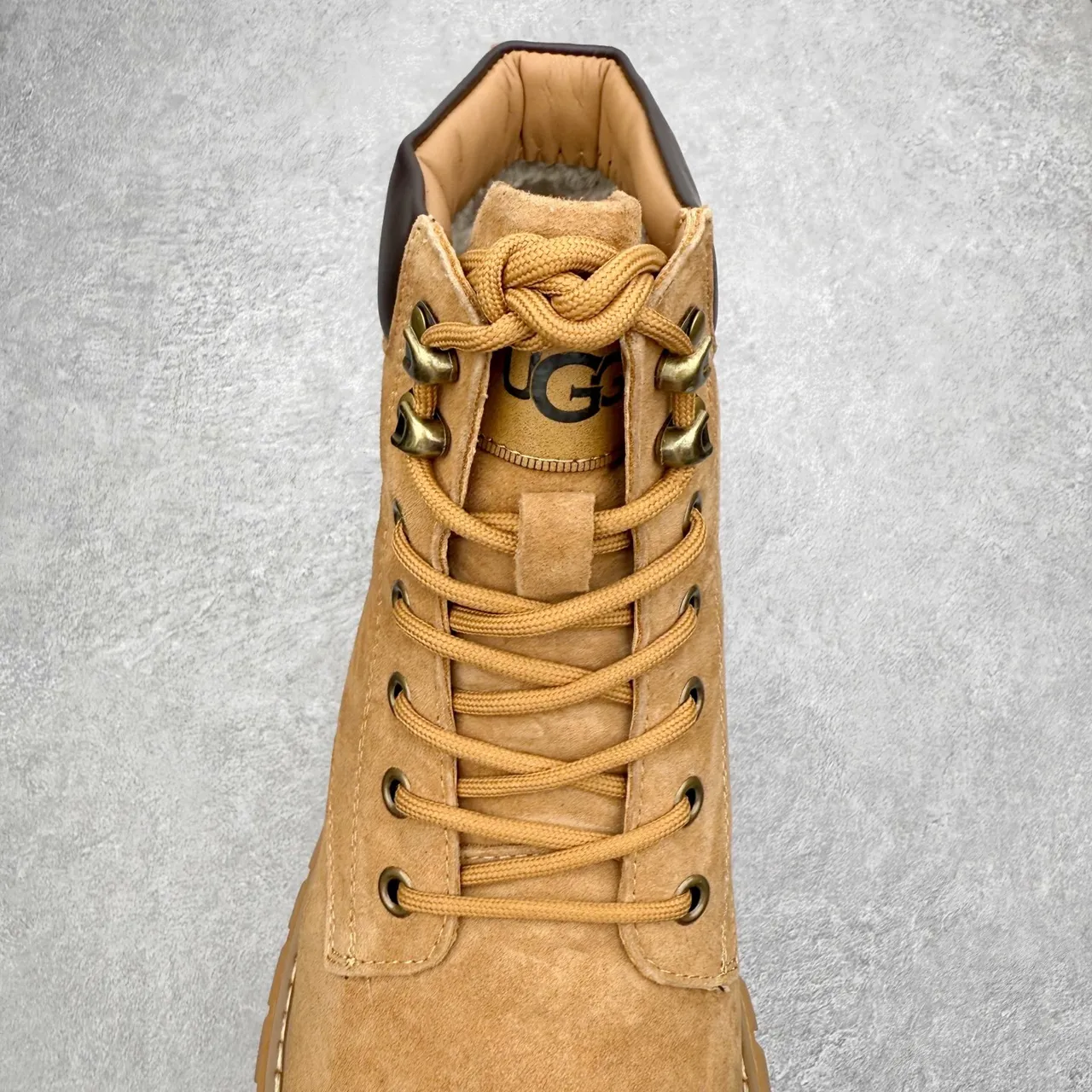 UGG Beige Black Suede Upper Lace-Up Work Boots 5