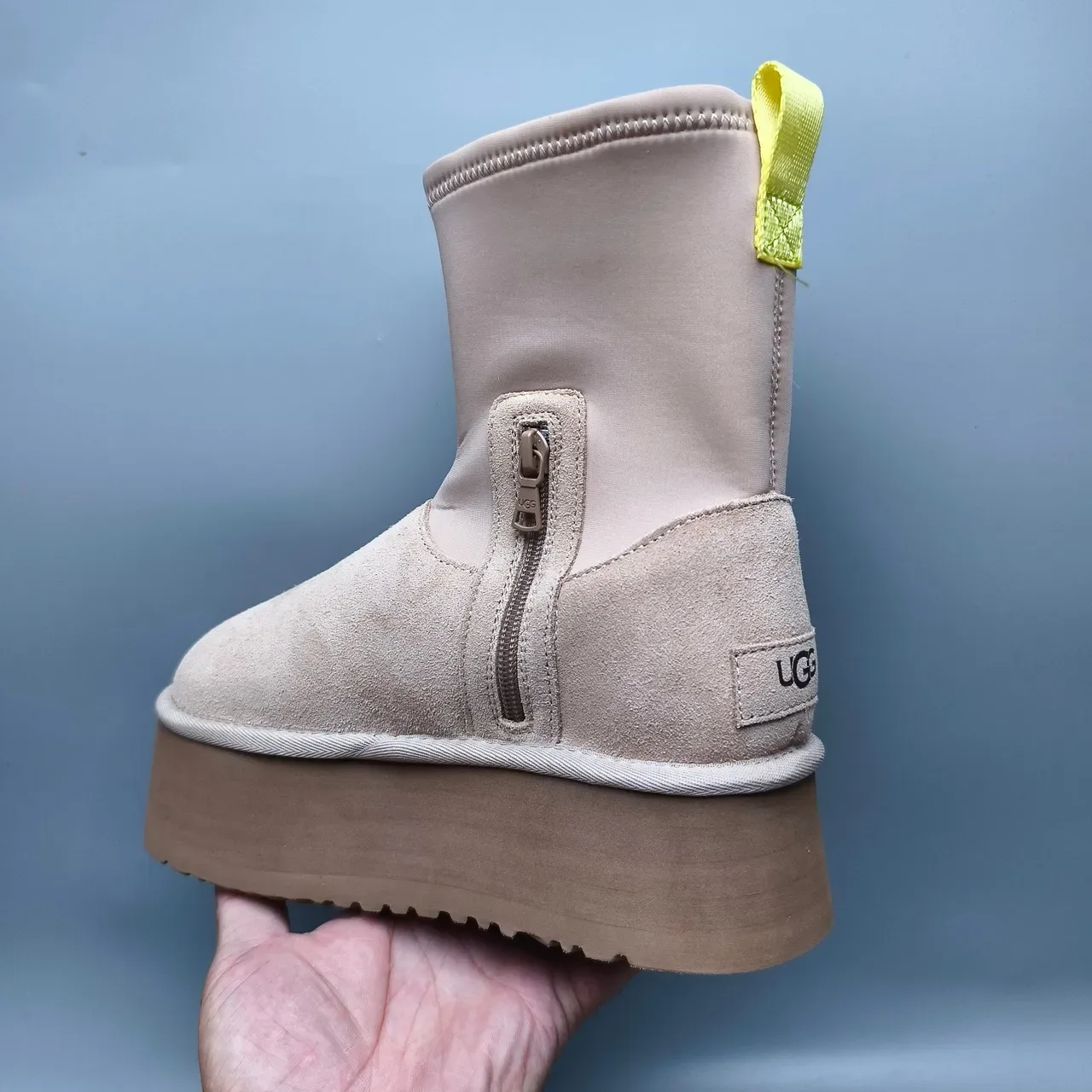 UGG Beige Yellow Slip-On Platform Sole Ankle Boots 4