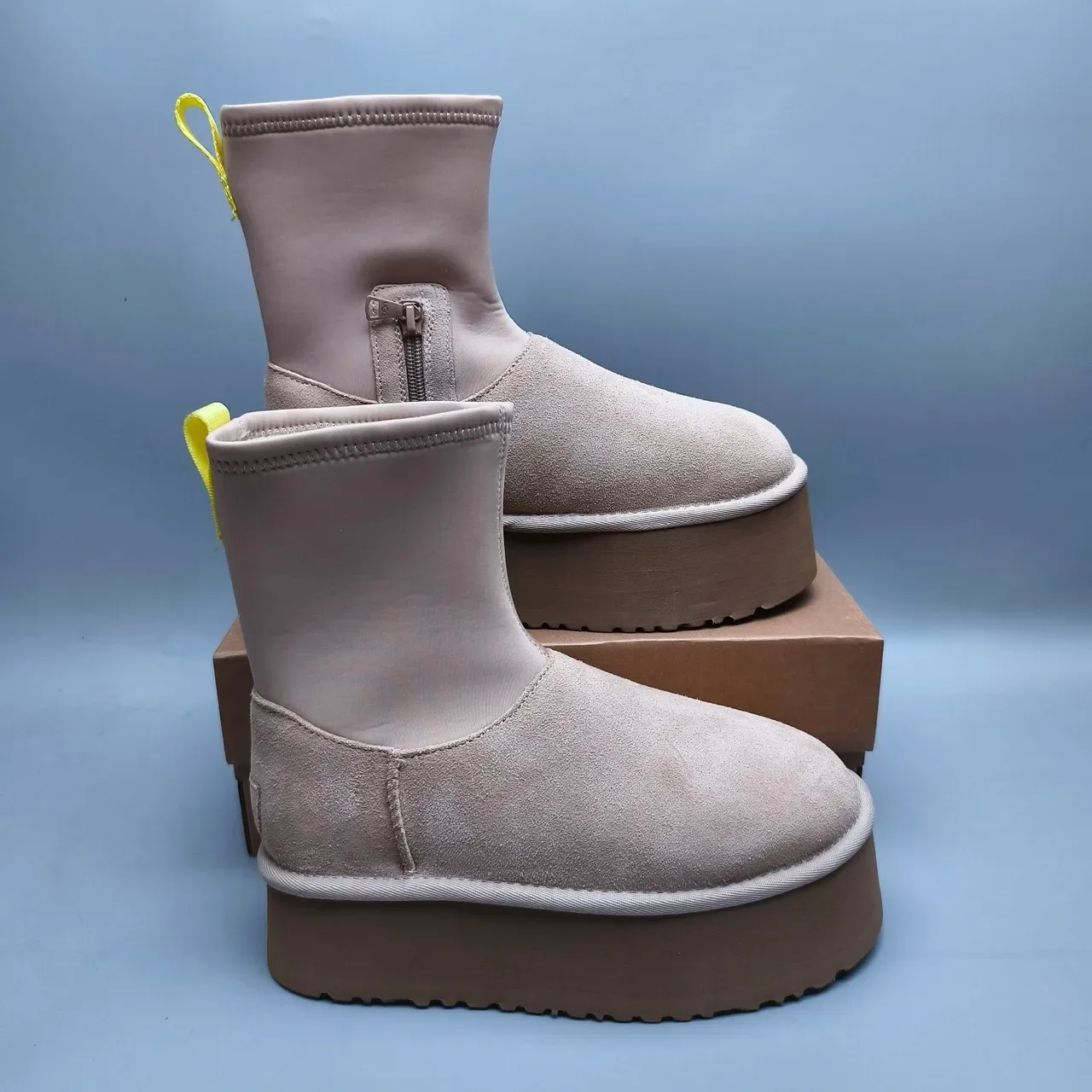 UGG Beige Yellow Slip-On Platform Sole Ankle Boots 5