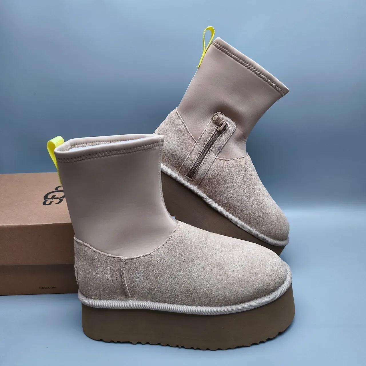 UGG Beige Yellow Slip-On Platform Sole Ankle Boots 6