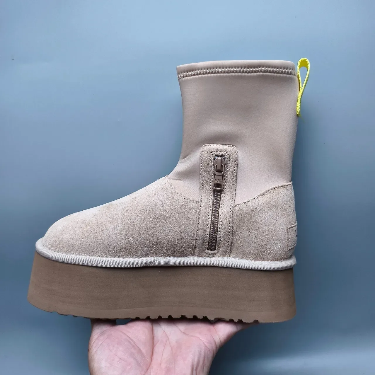 UGG Beige Yellow Slip-On Platform Sole Ankle Boots 7