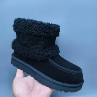 UGG Black Shearling-Cuffed Suede Upper Snow Boots
