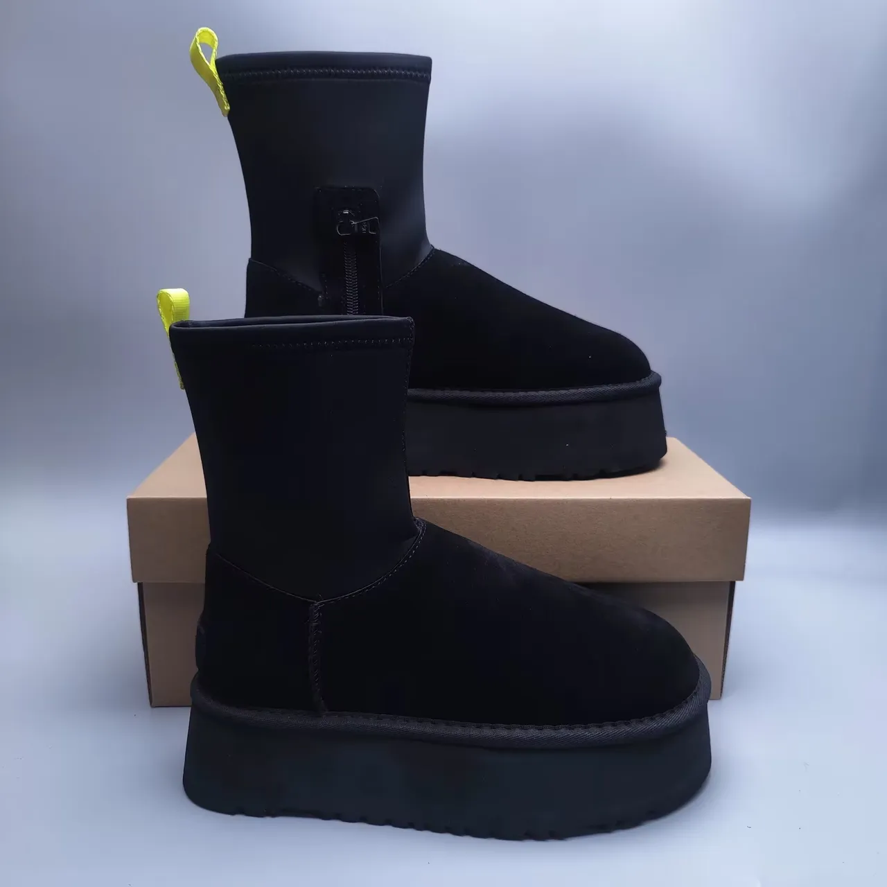 UGG Black Yellow Slip-On Platform Sole Snow Boots 2