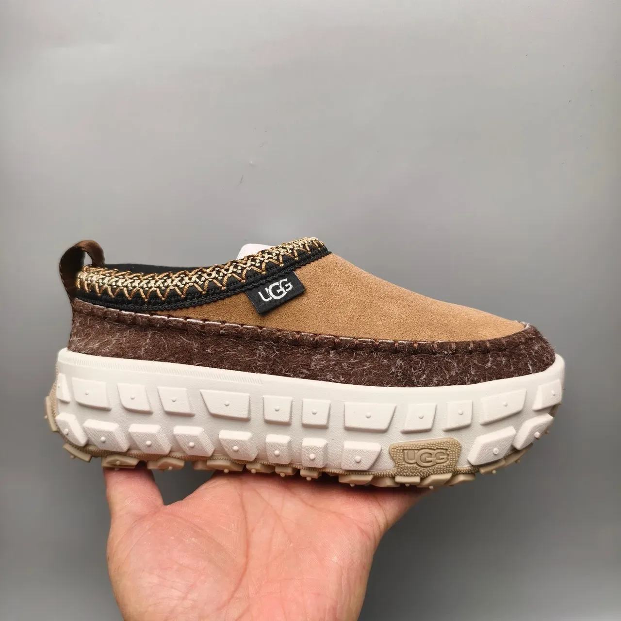 UGG Brown Beige Slip-On Felt-Trimmed Casual Shoes 2
