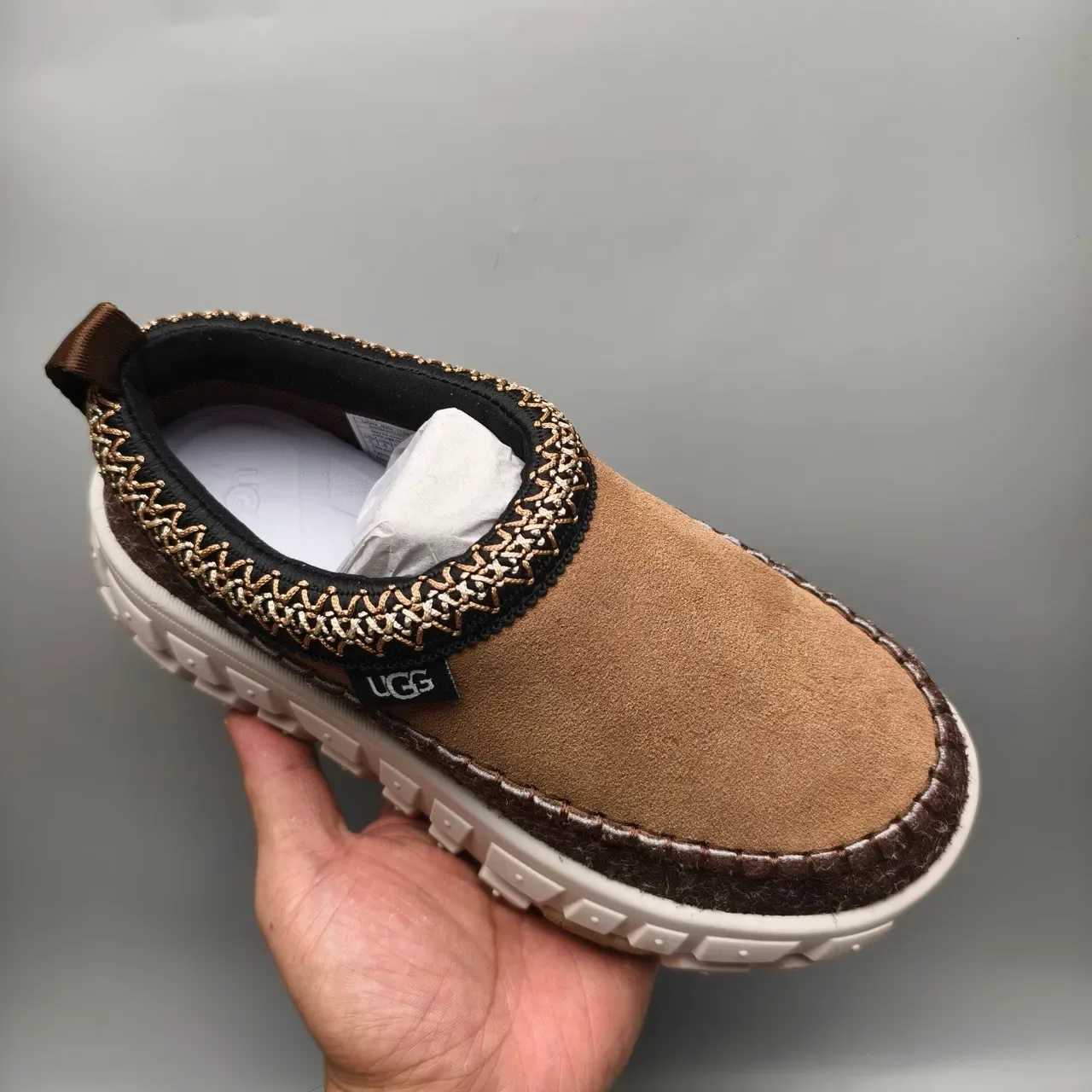 UGG Brown Beige Slip-On Felt-Trimmed Casual Shoes 3