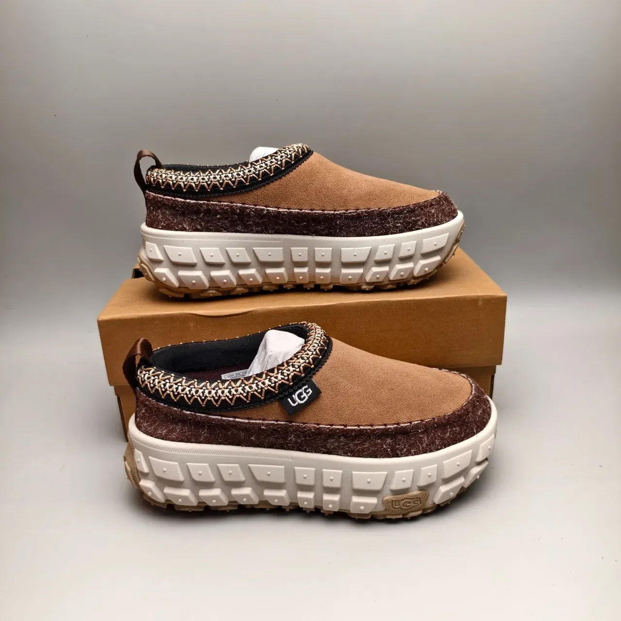 UGG Brown Beige Slip-On Felt-Trimmed Casual Shoes 5